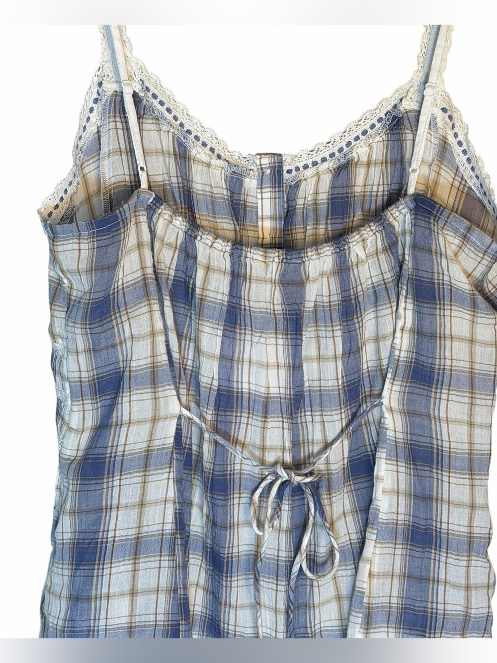 American Eagle Outfitters Blue and Cream Plaid Lace-Trim Cami - Picture 5 of 9